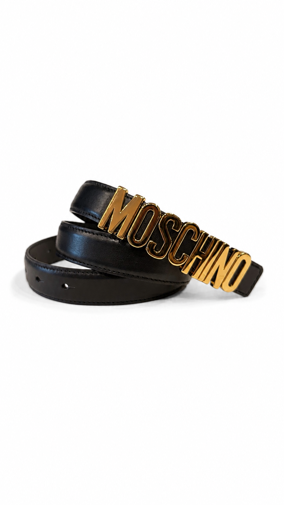 Moschino Black Leather Belt with Gold Logo 40