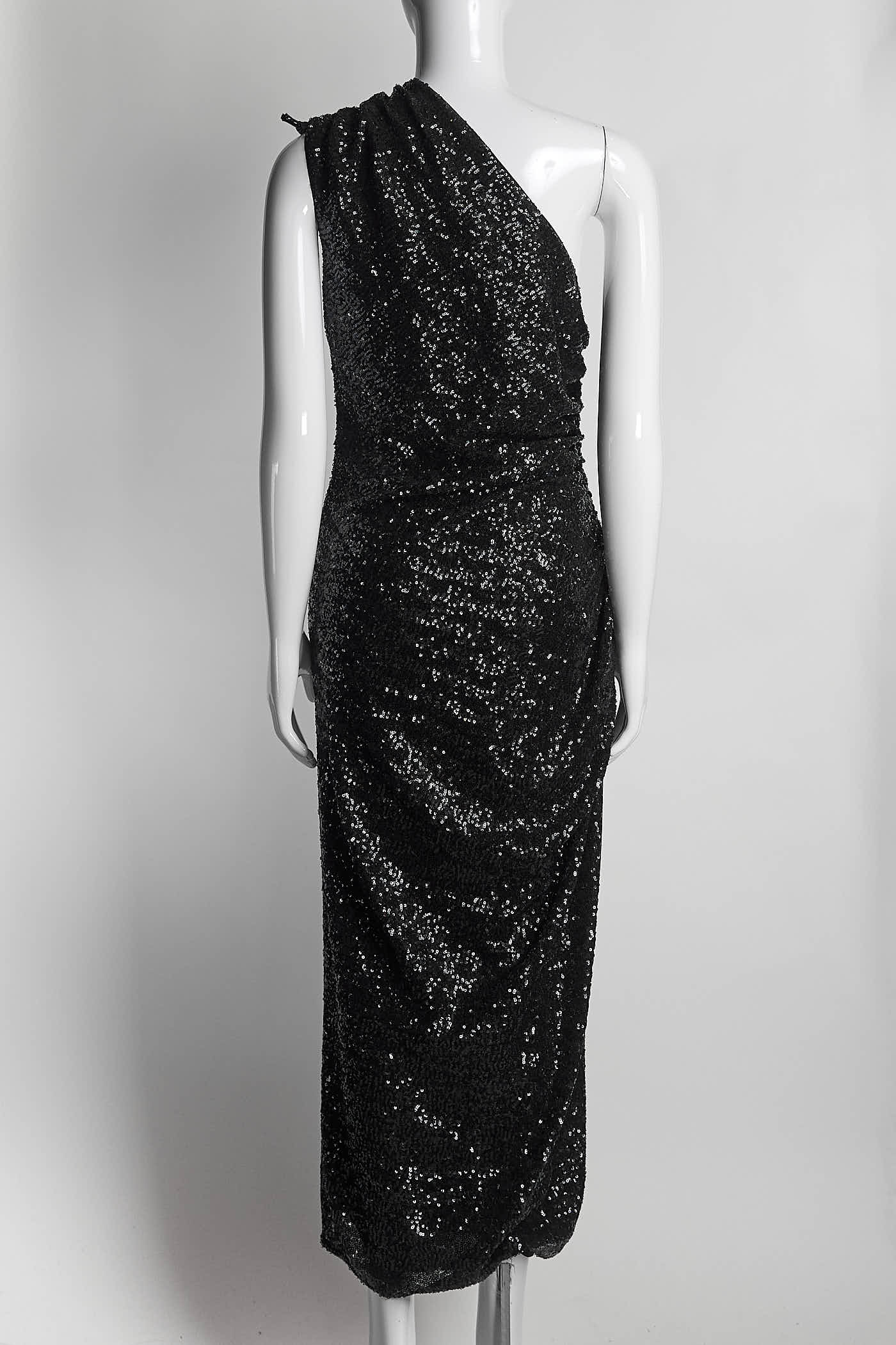 16Arlington Black One Shoulder Sequin Dress US 8