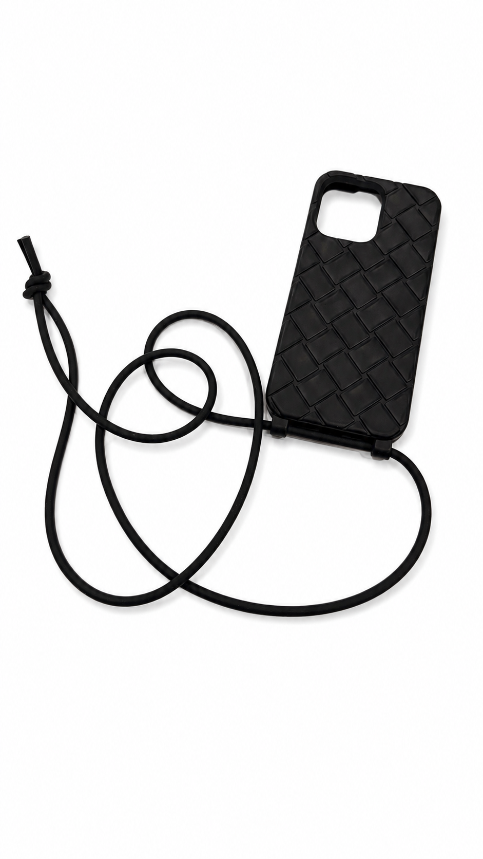 bottega veneta black intrecciato rubber iphone 14 max crossbody case
