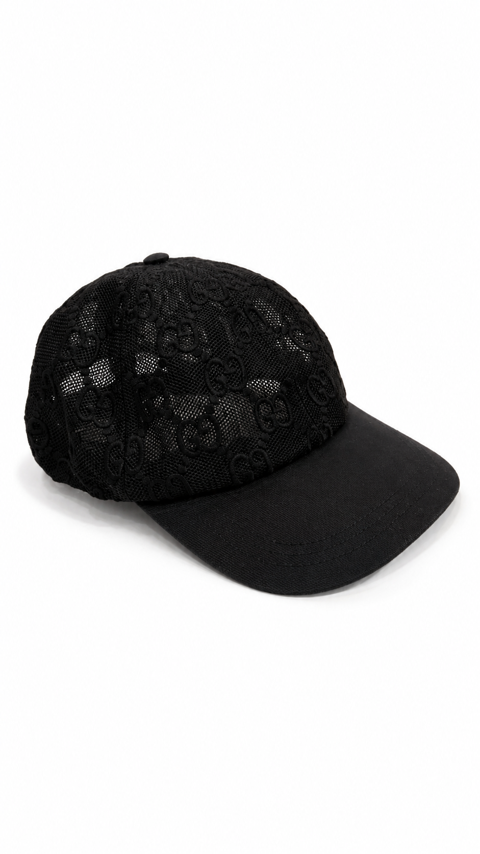 GUCCI BLACK MESH MONOGRAM BASEBALL CAP