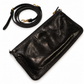 prada black leather top zip clutch with strap