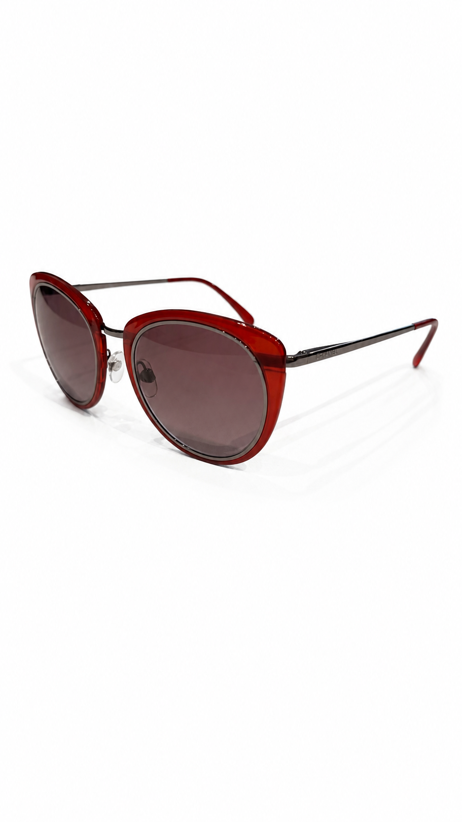 CHANEL RED/GUN METAL CAT EYE SUNGLASSES