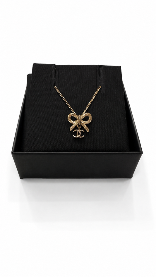 Chanel Bow and Dangling Logo Necklace