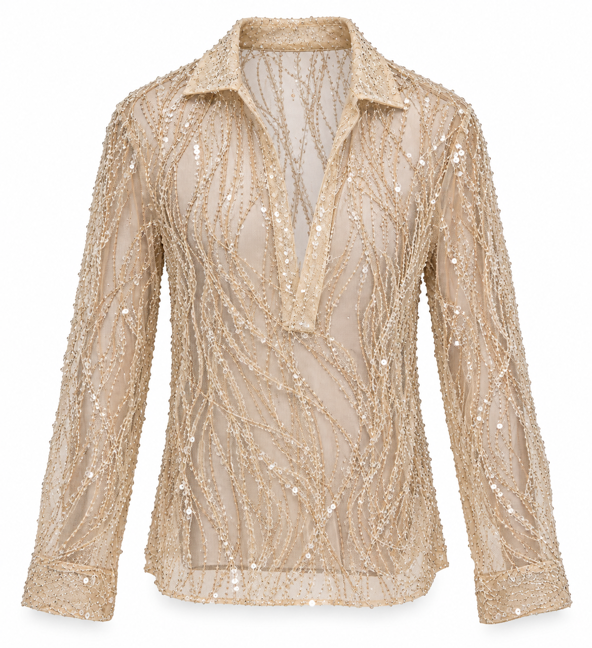 ALI HAIDER COUTURE EMBROIDERED MESH SHIRT - SIZE MEDIUM (MEN)