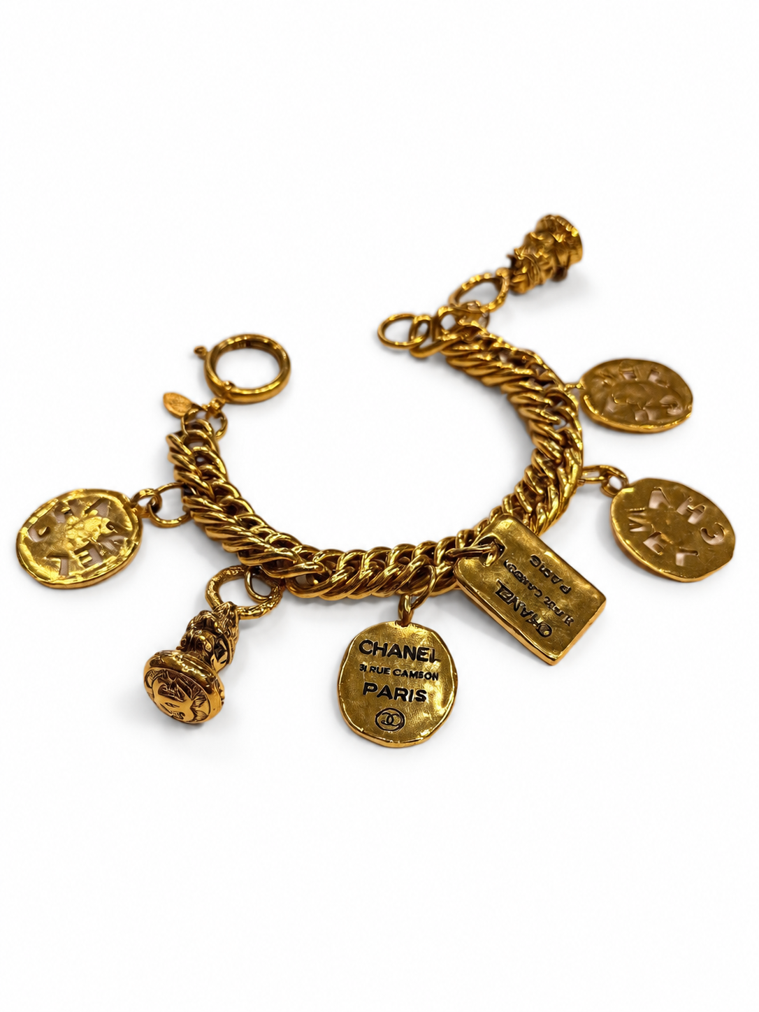 CHANEL 80'S VINTAGE RUE CAMBON GOLD CHARM BRACELET