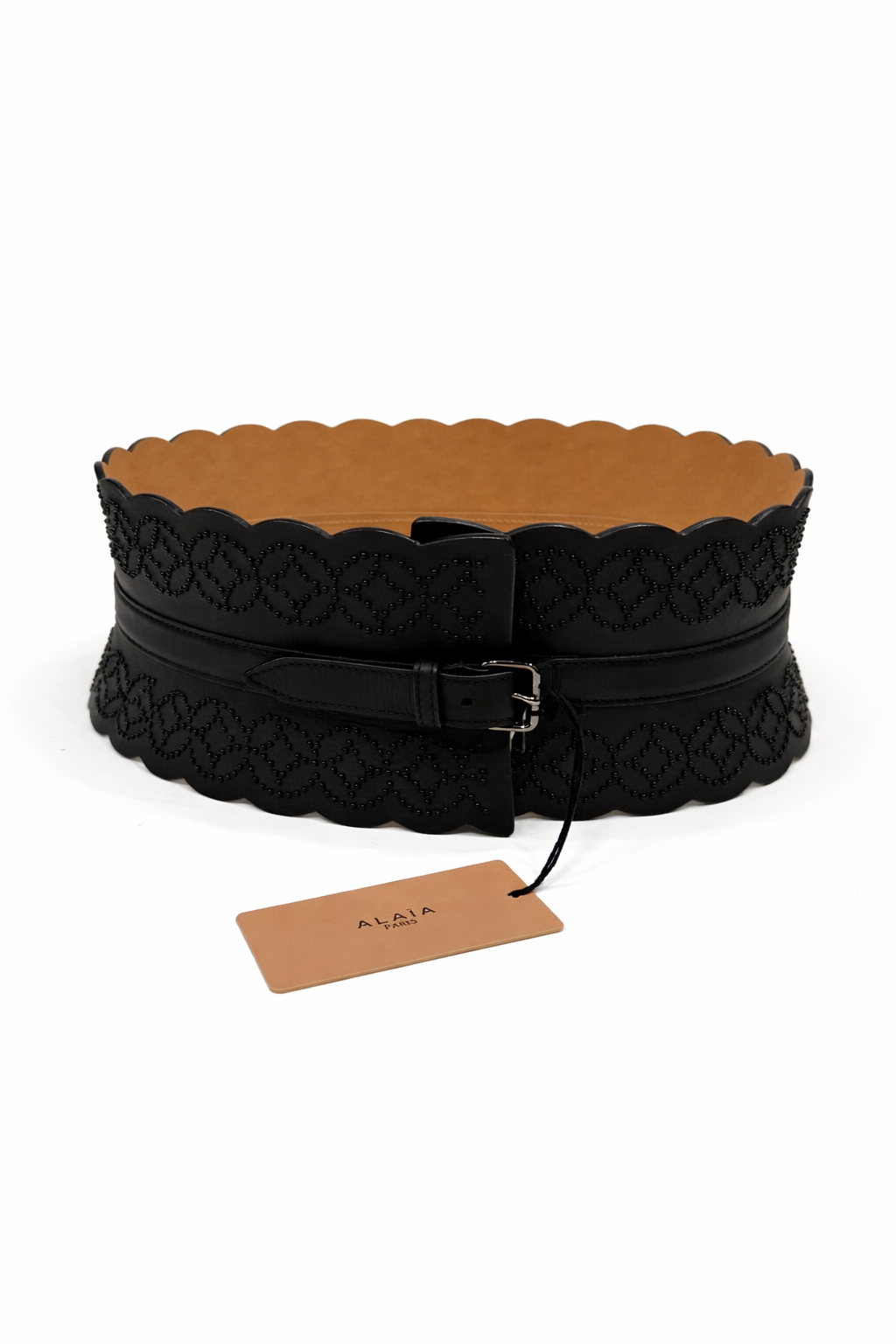 Alaia Black Leather Beaded Belt 75
