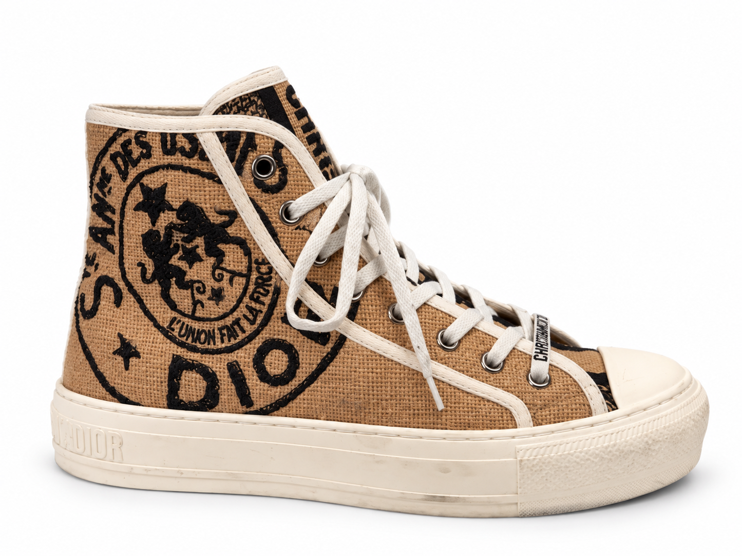CHRISTIAN DIOR BEIGE JUTE WALK'N'DIOR UNION SNEAKERS - SIZE 37