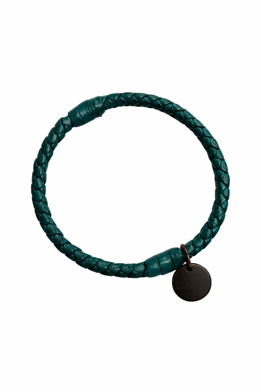 BOTTEGA VENETA BLUE INTRECCIATO LEATHER BANGLE BRACELET