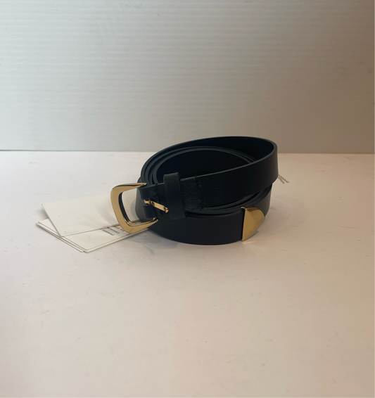 Black Leather Belt With Gold Hardware