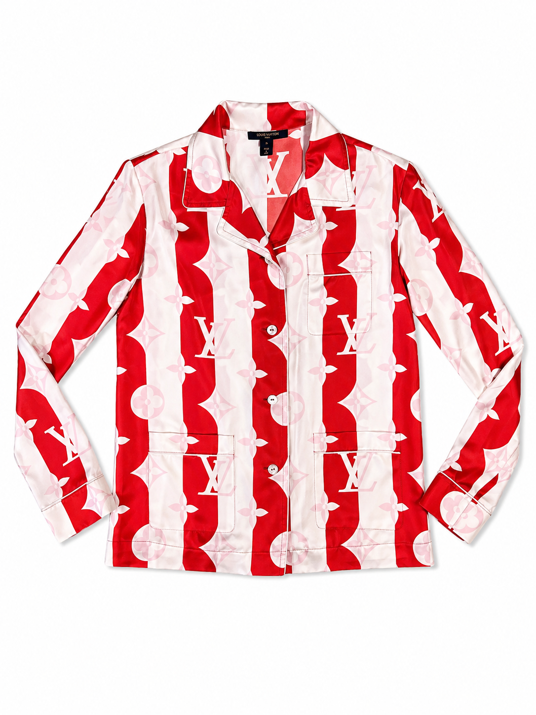 Louis Vuitton Red/White Monogram Print Silk Shirt 36