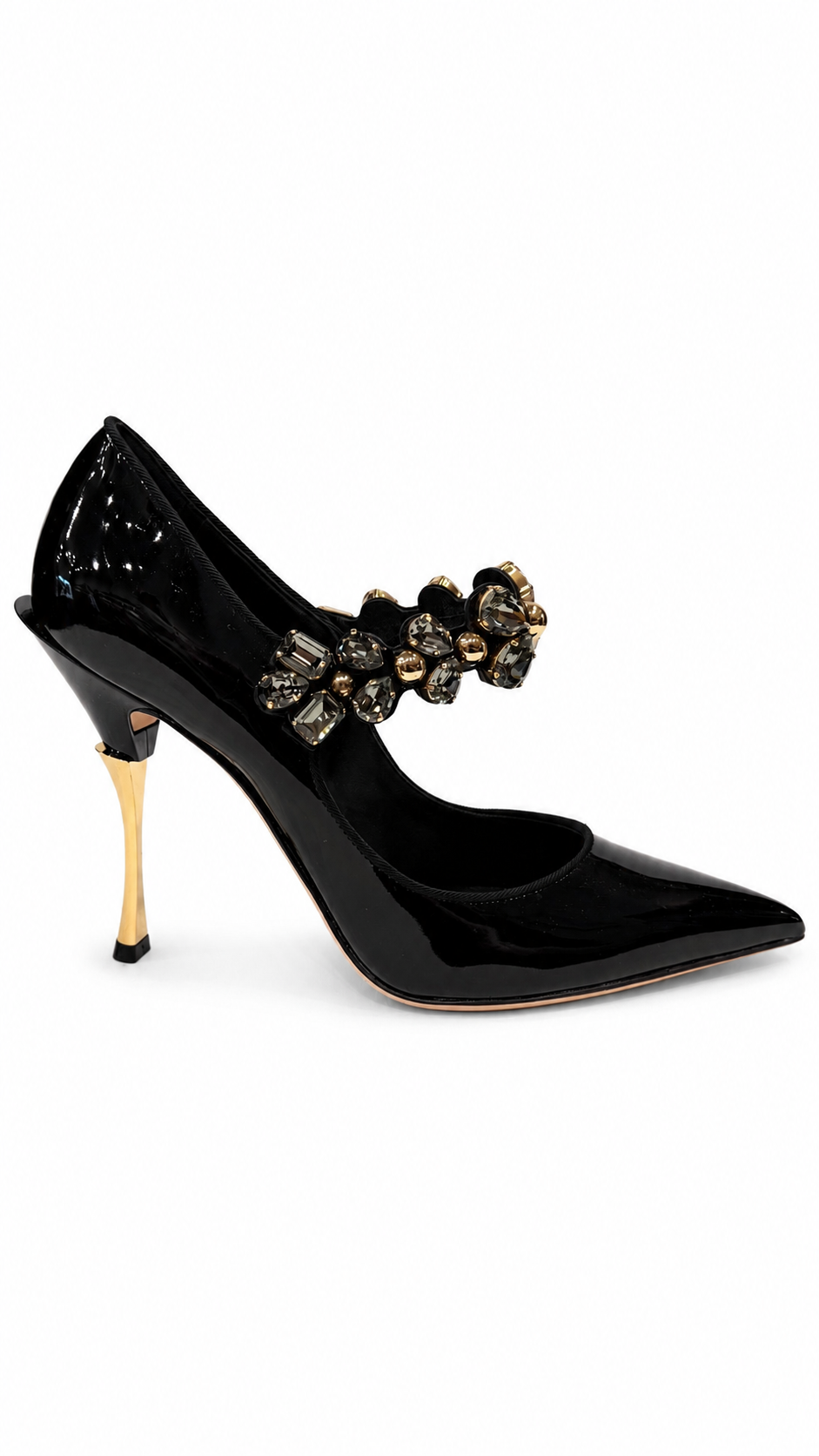 DOLCE AND GABBANA BLACK PATENT MARY JANE WITH CRYSTALS - SIZE 39