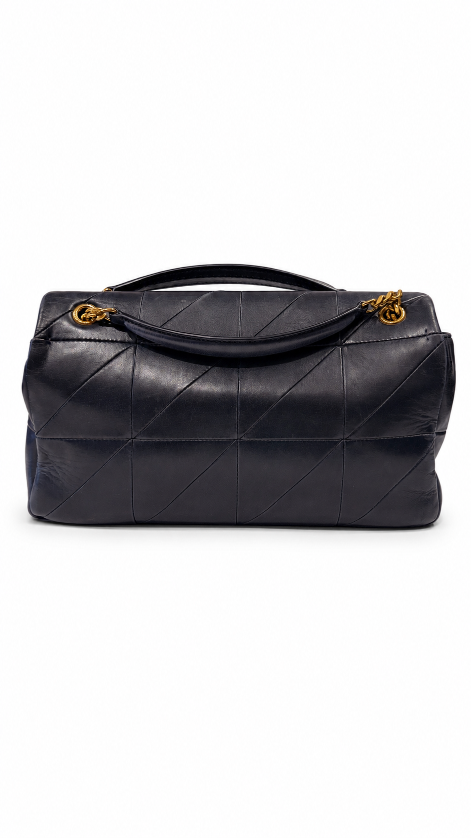Saint Laurent Navy Chain Bag with Stiching 1/2 Triangle Decor