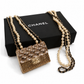 CHANEL FAUX PEARL AND LEATHER FLAP BAG PENDANT NECKLACE