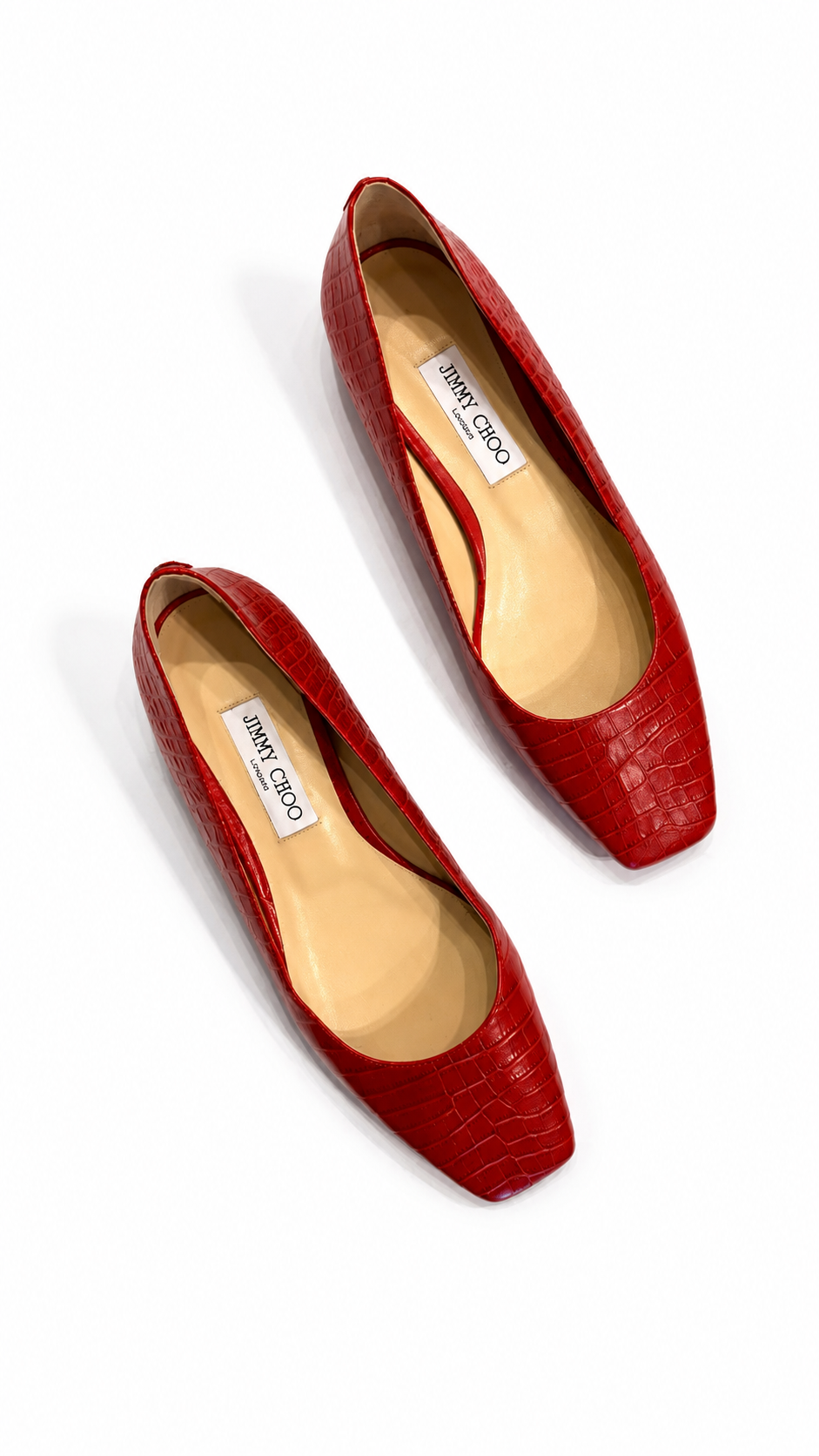 JIMMY CHOO LEATHER CROC EMBOSSED BALLET FLATS - SIZE 39.5