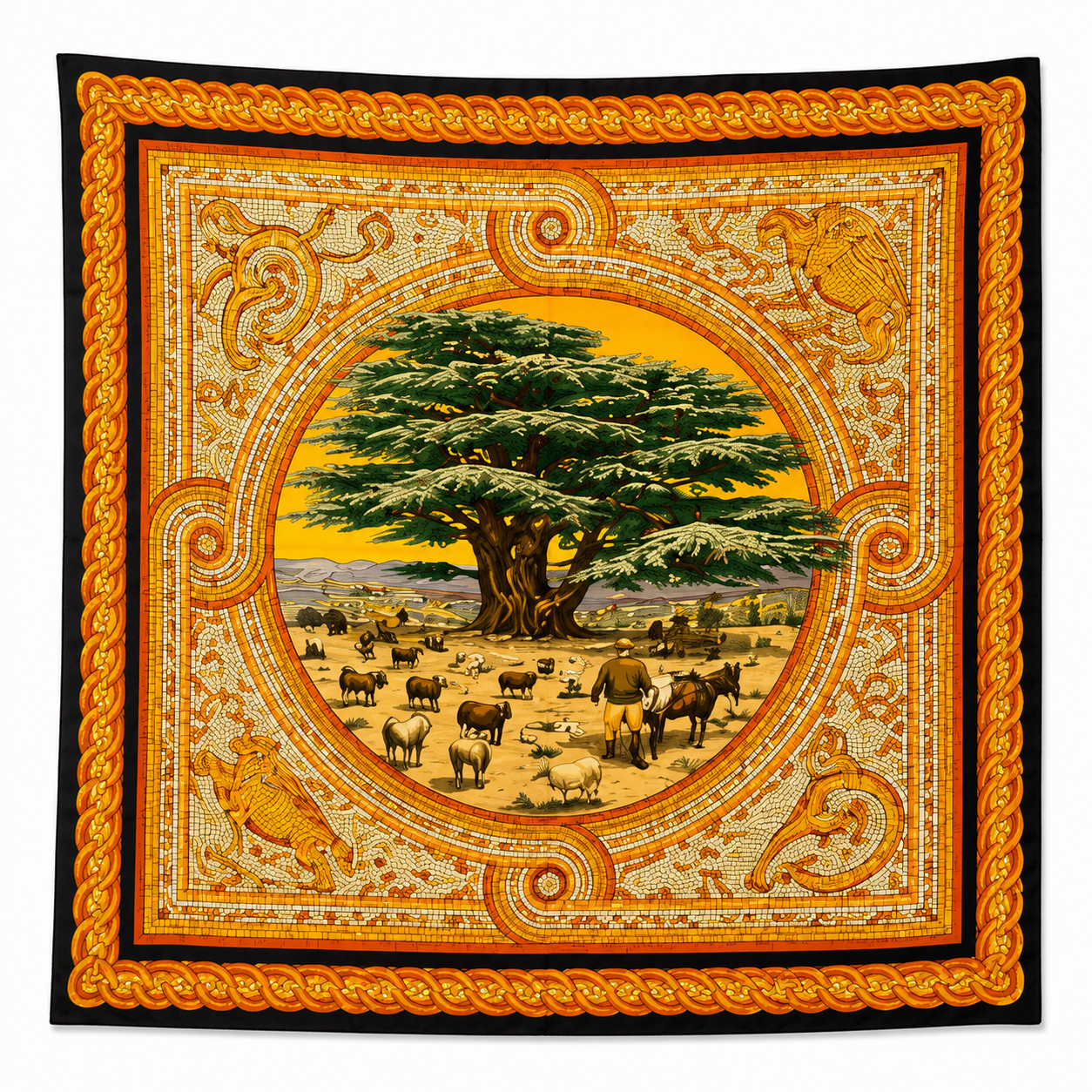 HERMES 'CARRE 90 SOUS LE CEDRE UNDER THE CEDAR' SILK SCARF