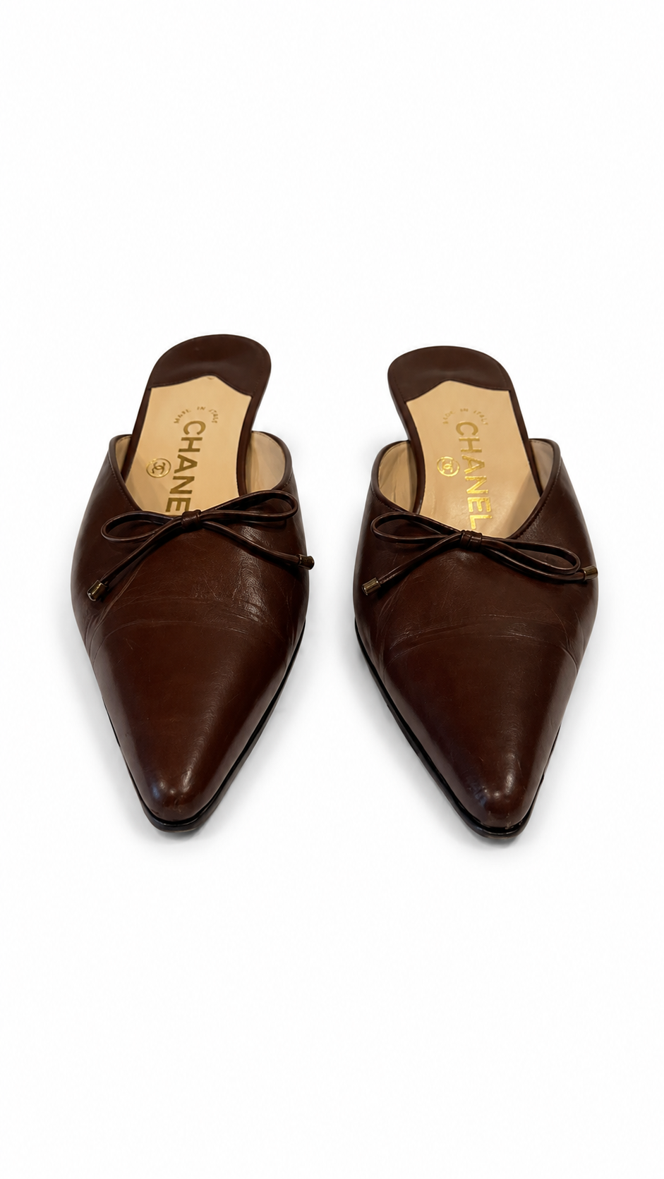 CHANEL VINTAGE BROWN MULES IN BROWN CALFSKIN