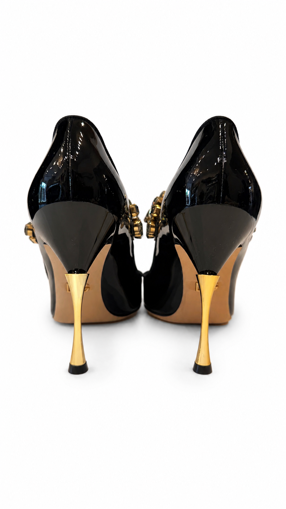DOLCE AND GABBANA BLACK PATENT MARY JANE WITH CRYSTALS - SIZE 39
