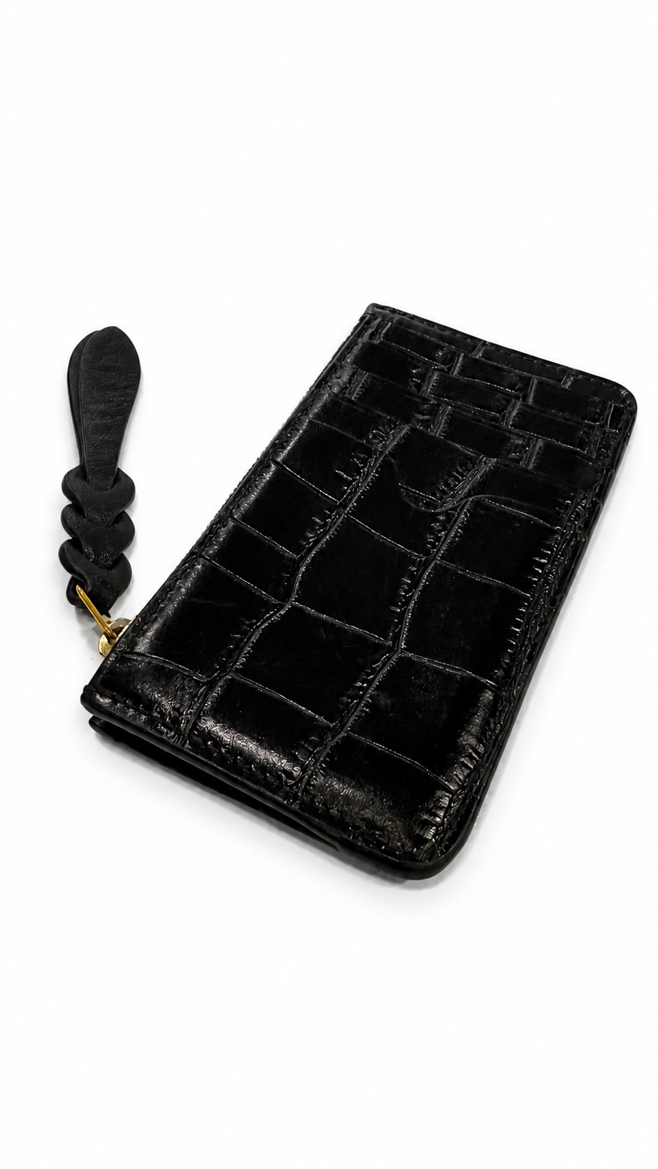 alexander mcqueen croc embossed black leather wallet