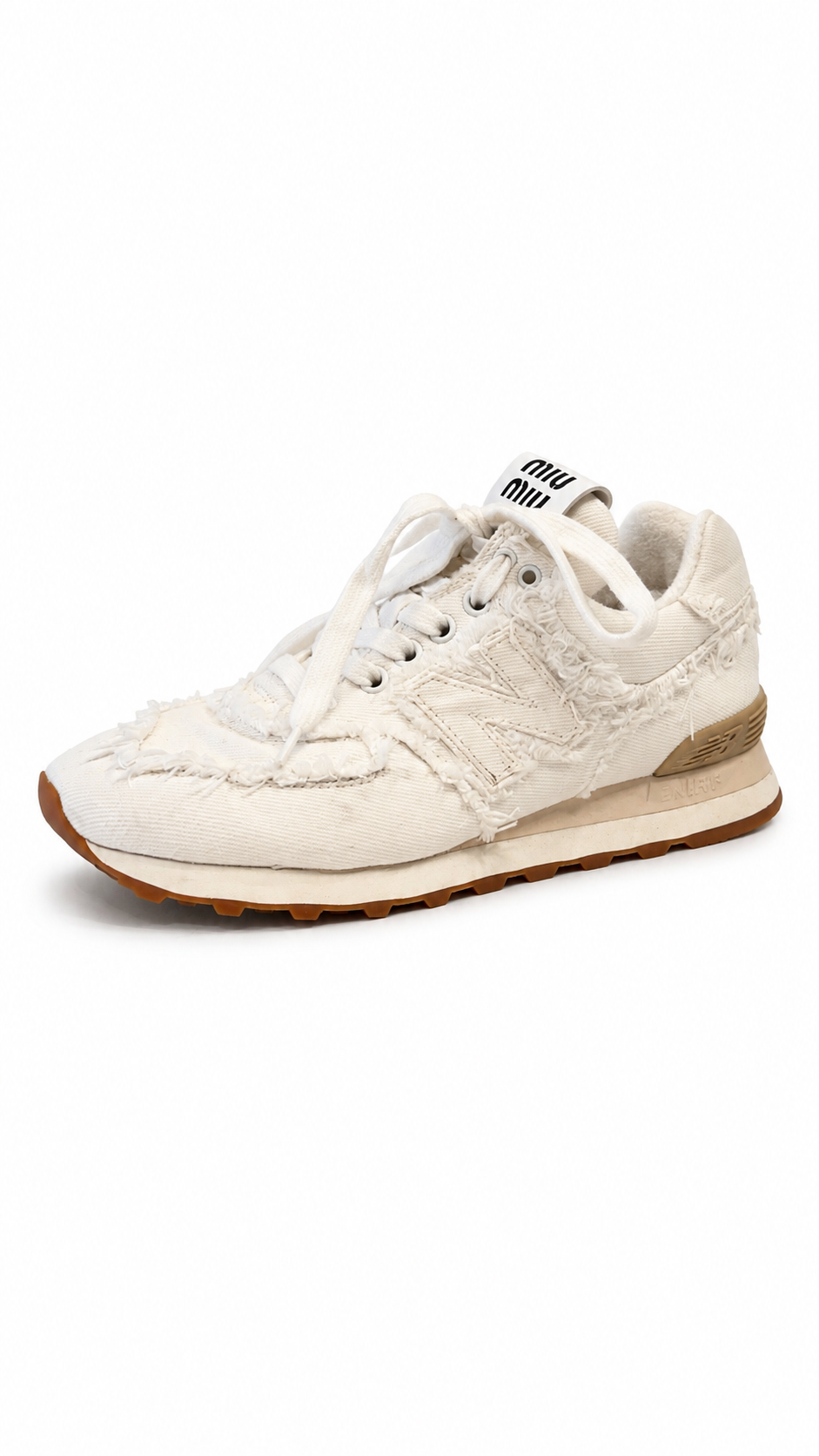 MIU MIU X NEW BALANCE WHITE DISTRESSED SNEAKERS - SIZE 38