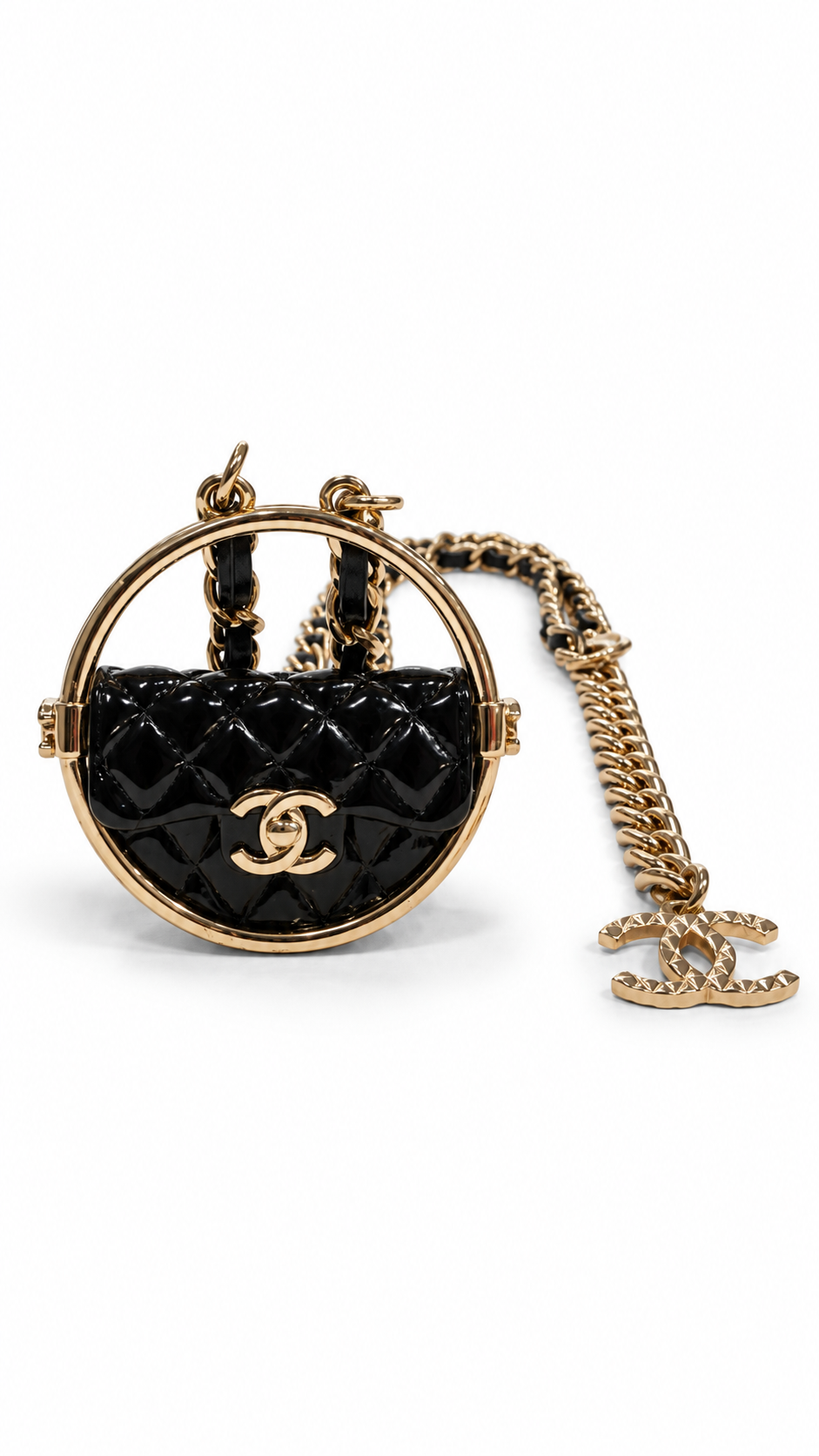 Chanel 2023 Leather & Resin Quilted Flap Bag Pendant Necklace