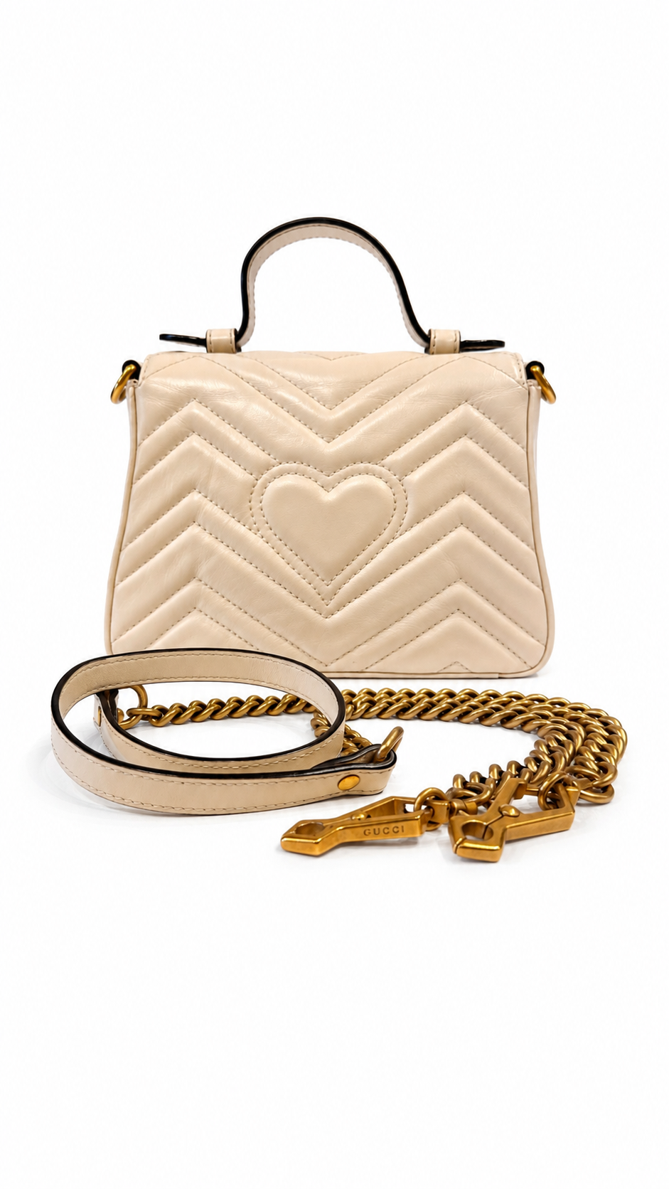 GUCCI WHITE CALFSKIN MATELASSE MINI GG MARMONT BAG