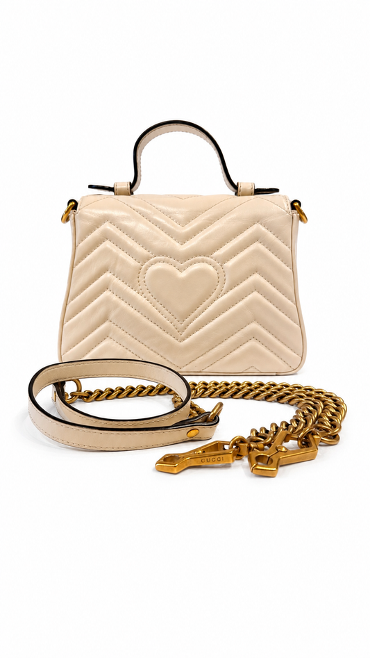 GUCCI WHITE CALFSKIN MATELASSE MINI GG MARMONT BAG