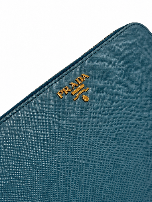 PRADA TURQUOISE SAFFIANO LEATHER WALLET
