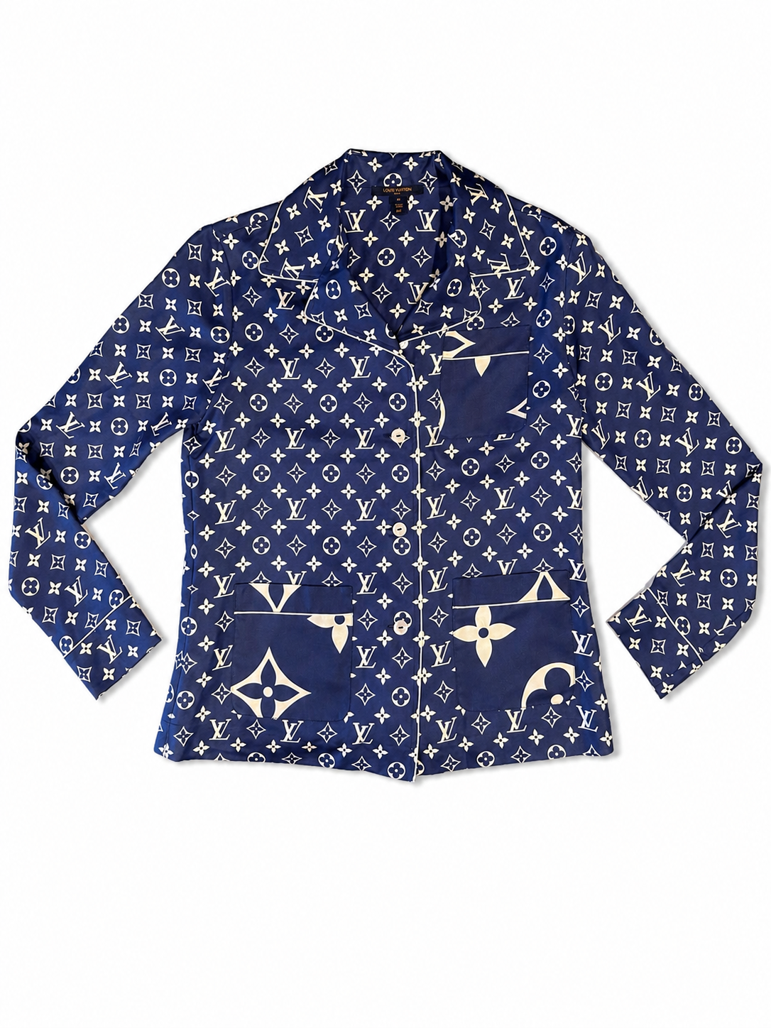 Louis Vuitton Navy Monogram Silk Shirt 36