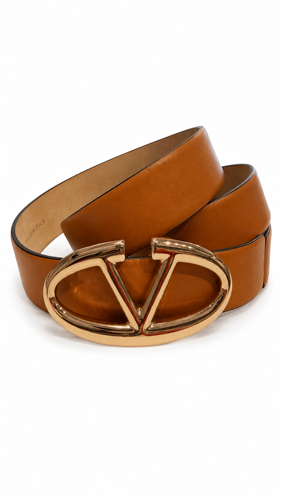 valentino brown leather belt with logo buckle - size 75