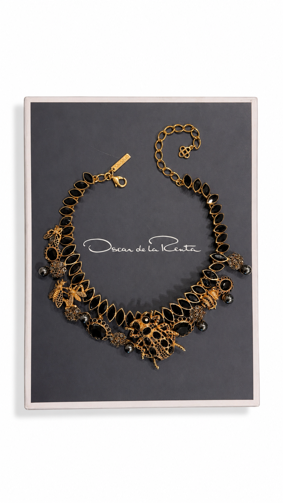 Oscar de La Renta Cunky Gold Black Crystal Bug Necklace