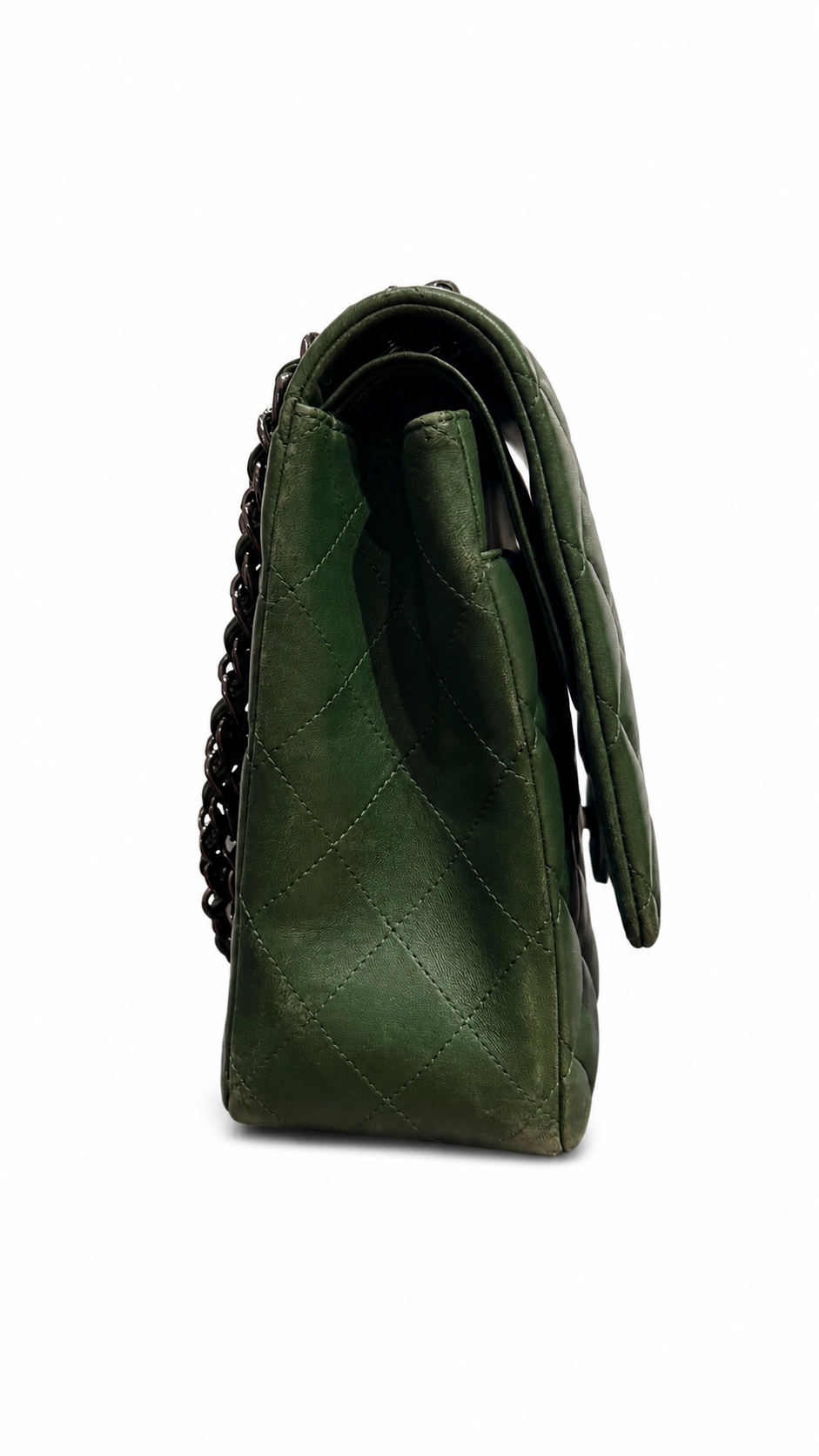chanel dark green quilted caviar leather jumbo bag
