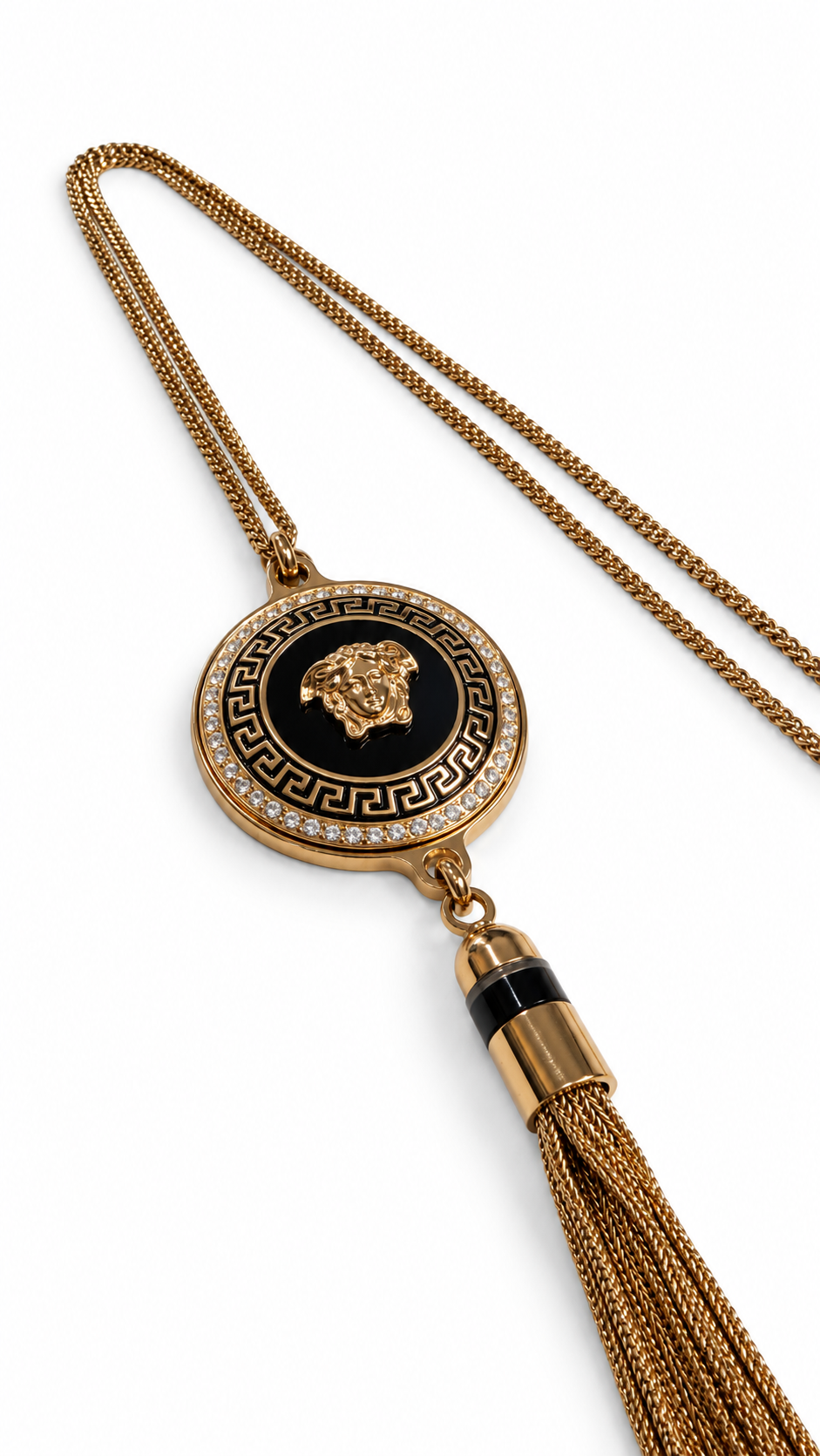 GIANNI VERSACE VANITAS CRYSTAL EENAMEL MEDUSA TASSEL NECKLACE
