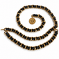 CHANEL VINTAGE BLACK LEATHER AND GOLD CHAIN BELT WITH LOGO CHARM