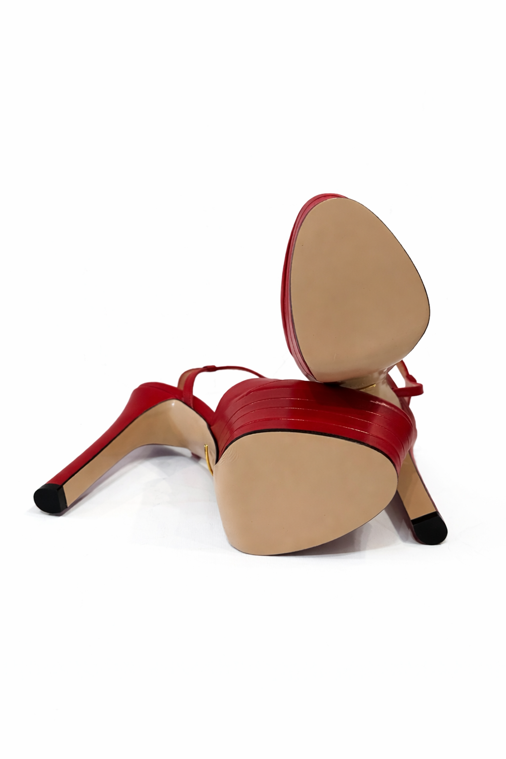 GUCCI RED LEATHER ANGEL T-STRAP PLATFORM SANDALS - SIZE 37.5