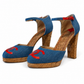 CHANEL BLUE DENIM CORK HEELS WITH LEATHER LOGO - SIZE 39.5