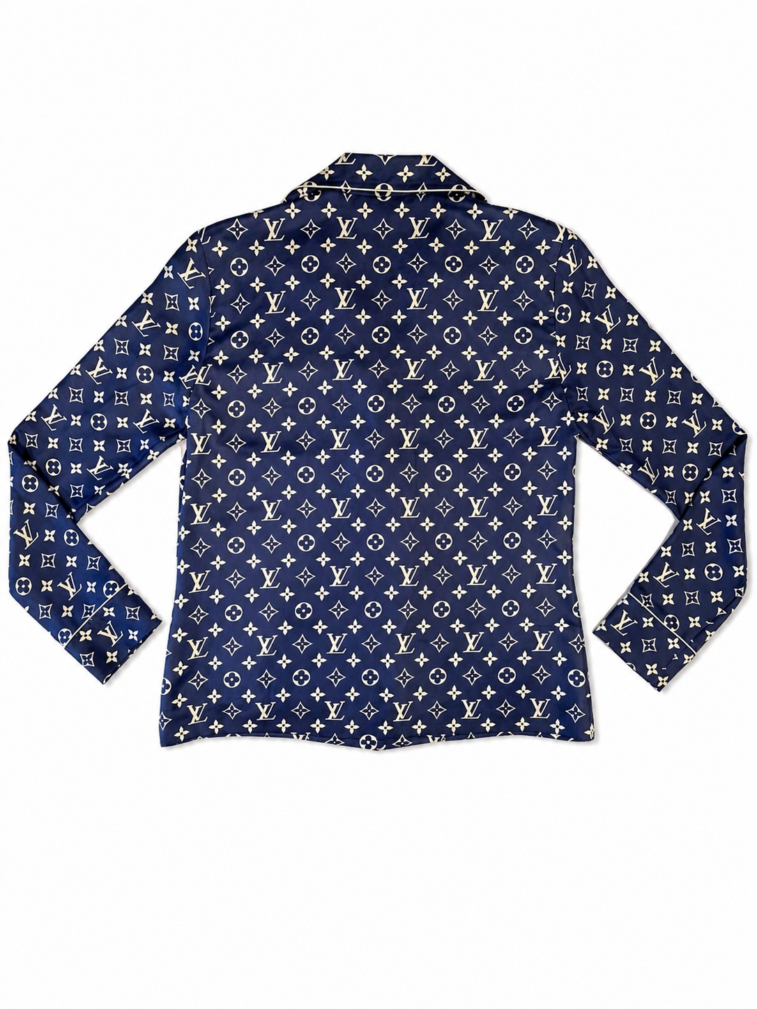 Louis Vuitton Navy Monogram Silk Shirt 36