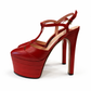 GUCCI RED LEATHER ANGEL T-STRAP PLATFORM SANDALS - SIZE 37.5