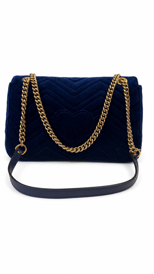 Gucci Blue Velvet Marmont Shoulder Bag