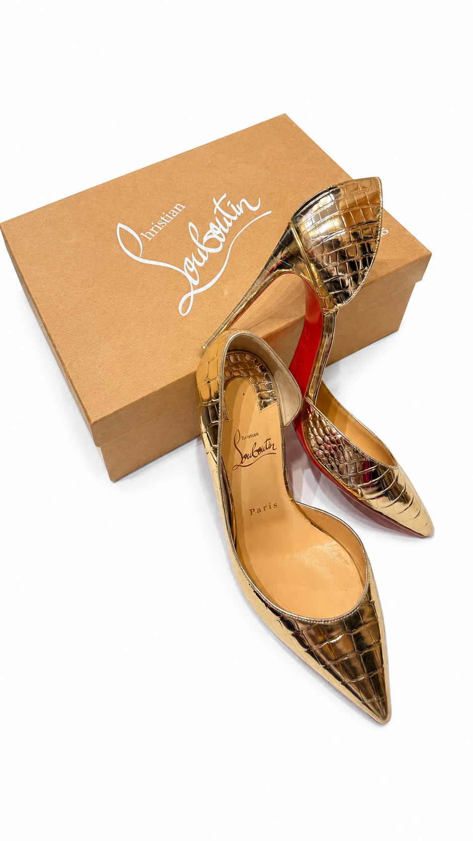 Christian Louboutin Silver Croc Embossed Heels 37.5