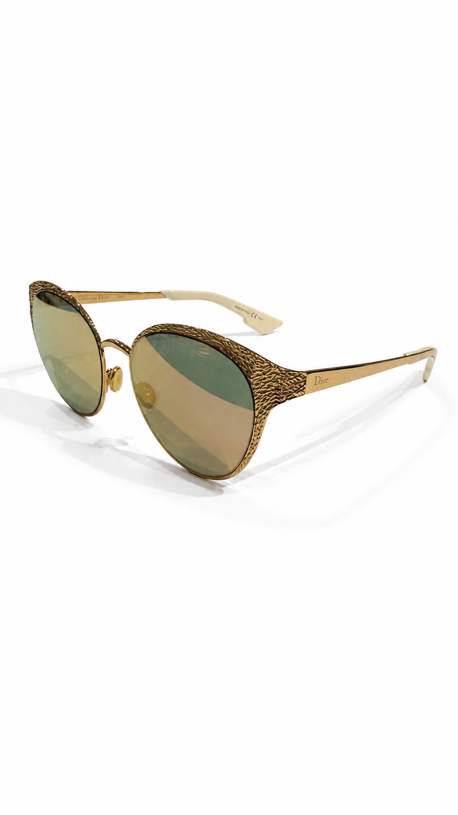 CHRISTIAN DIOR LIMITED EDITION HAMMERED GOLD METAL SUNGLASSES