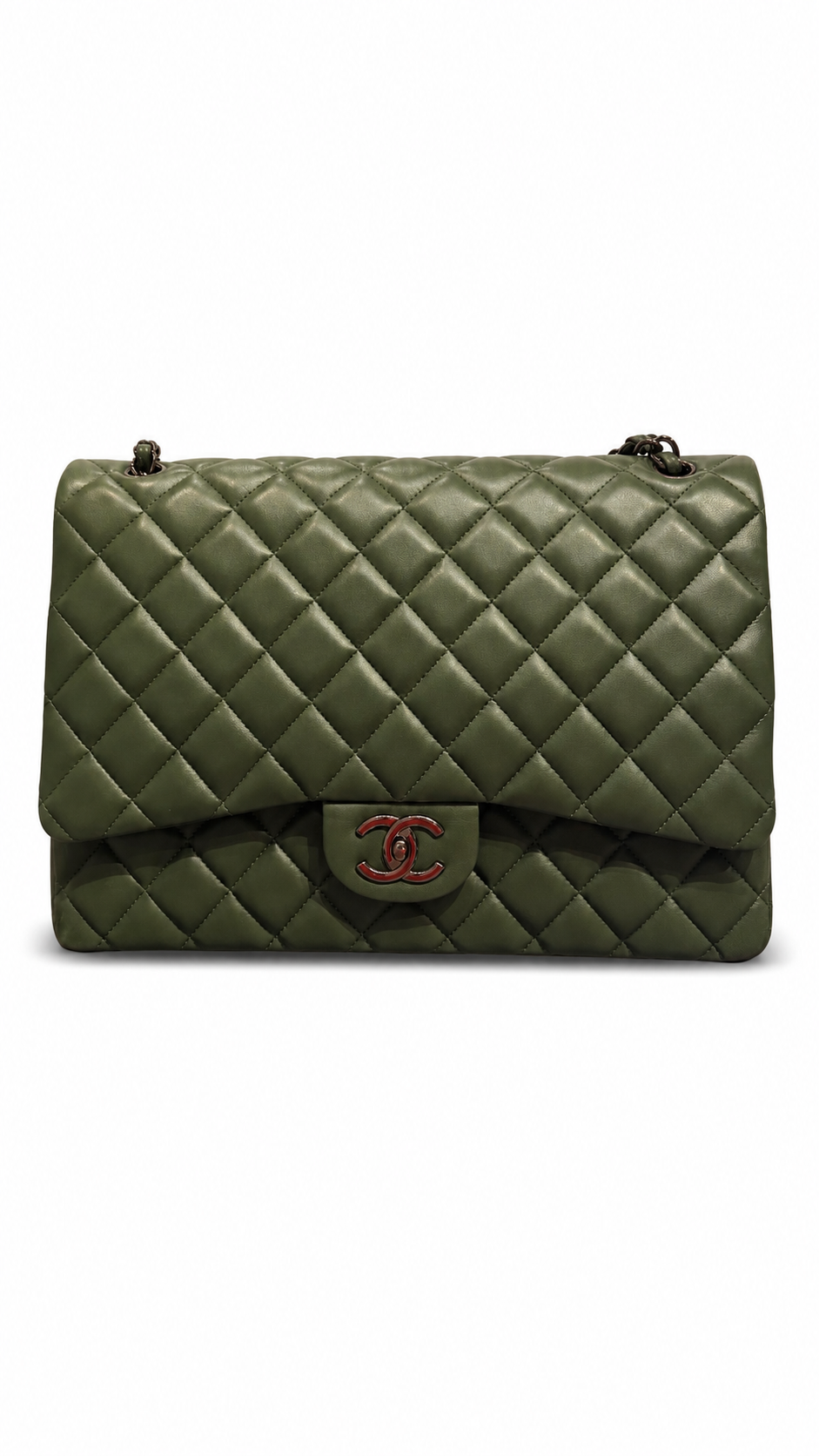 chanel dark green quilted caviar leather jumbo bag