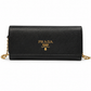 Prada black saffiano leather wallet on chain