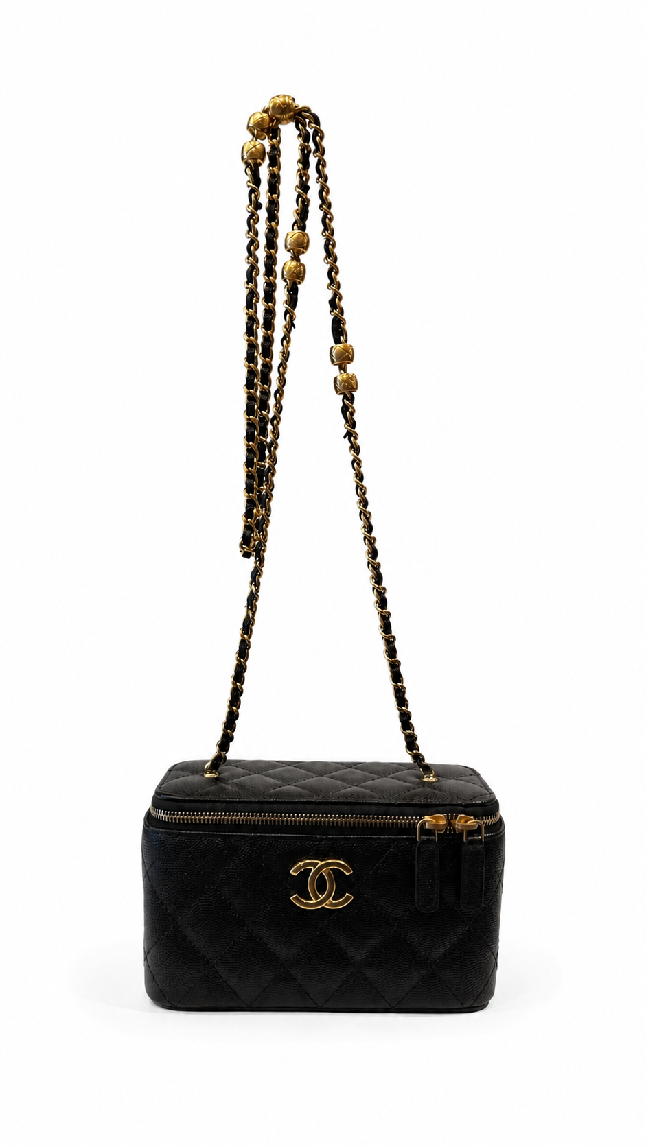 CHANEL VANITY CASE IN BLACK CAVIAR LEATHEER