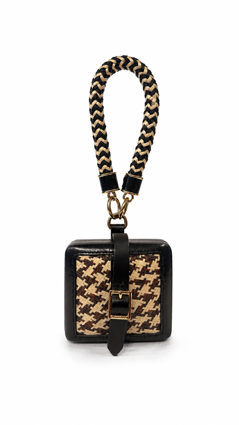burberry rare black leather and woven straw wristlet bag