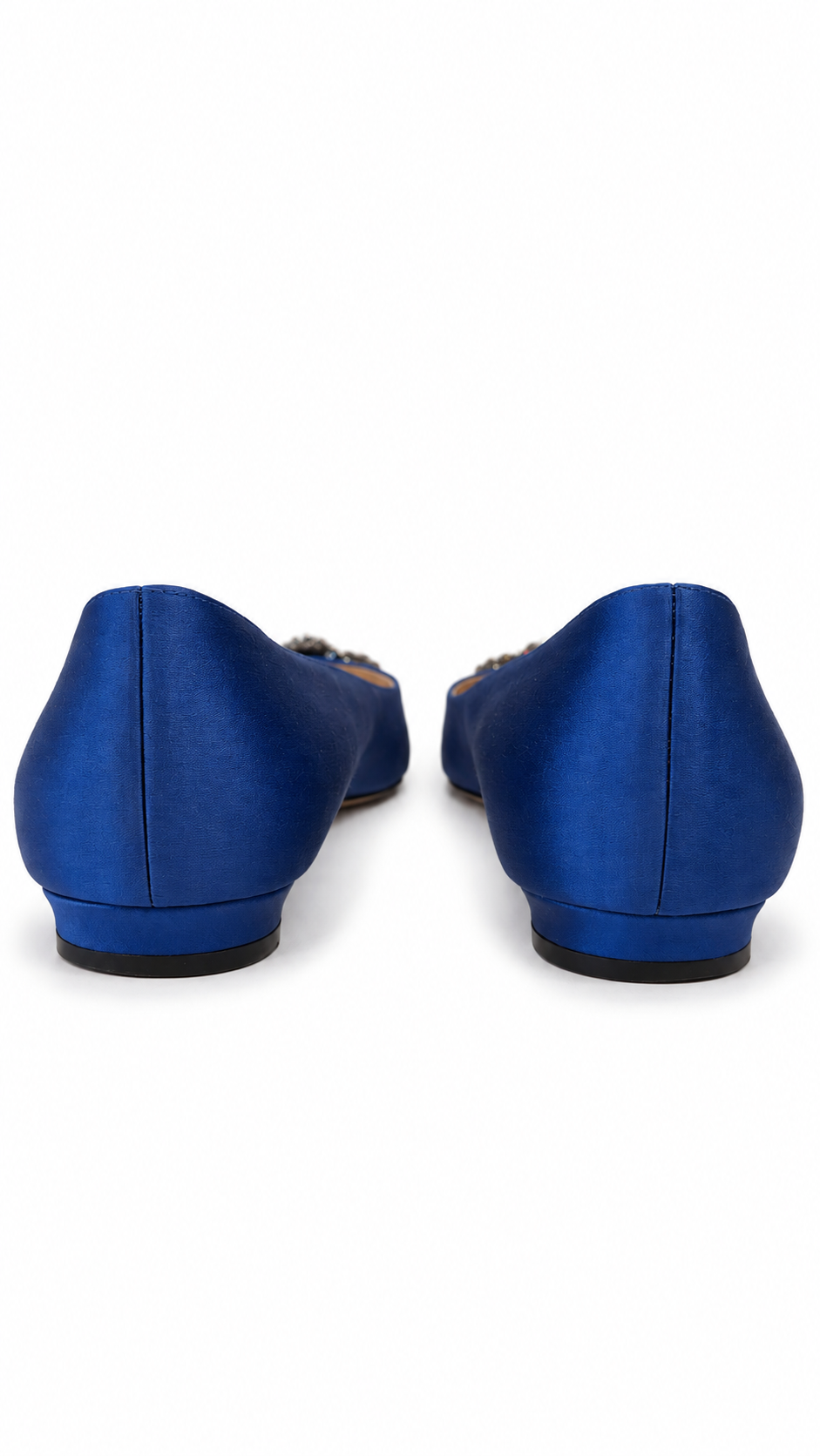 MANOLO BLAHNIK HANGISIFLAT BLUE SATIN WITH JEWEL BUCKLE - 37.5