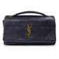 Saint Laurent Navy Chain Bag with Stiching 1/2 Triangle Decor