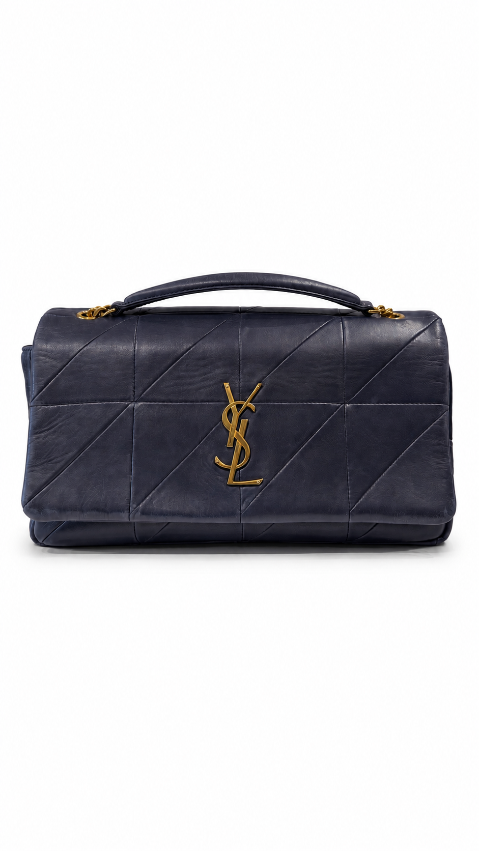 Saint Laurent Navy Chain Bag with Stiching 1/2 Triangle Decor