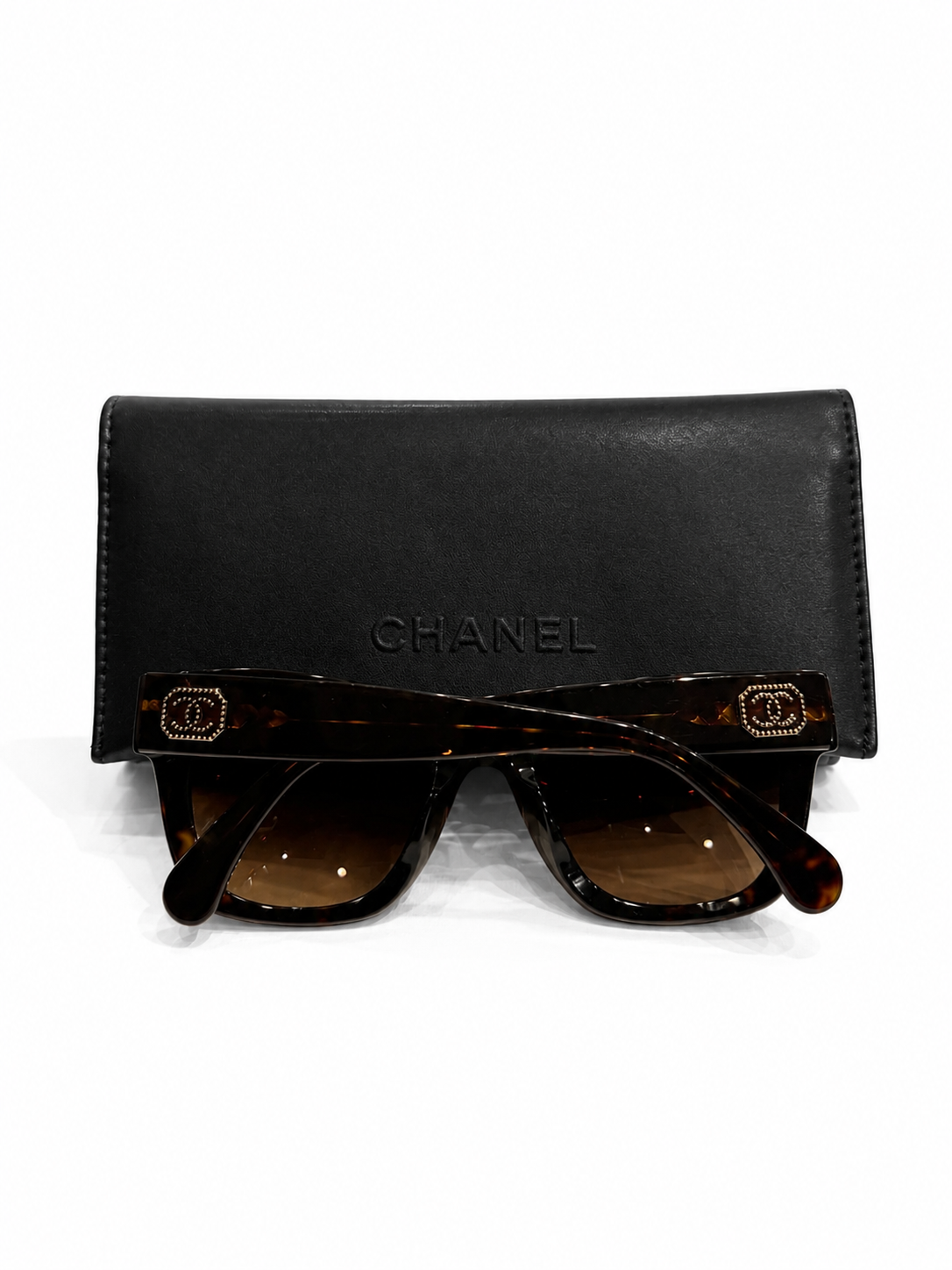 Chanel Brown Turtleshell qith Logo Sunglasses