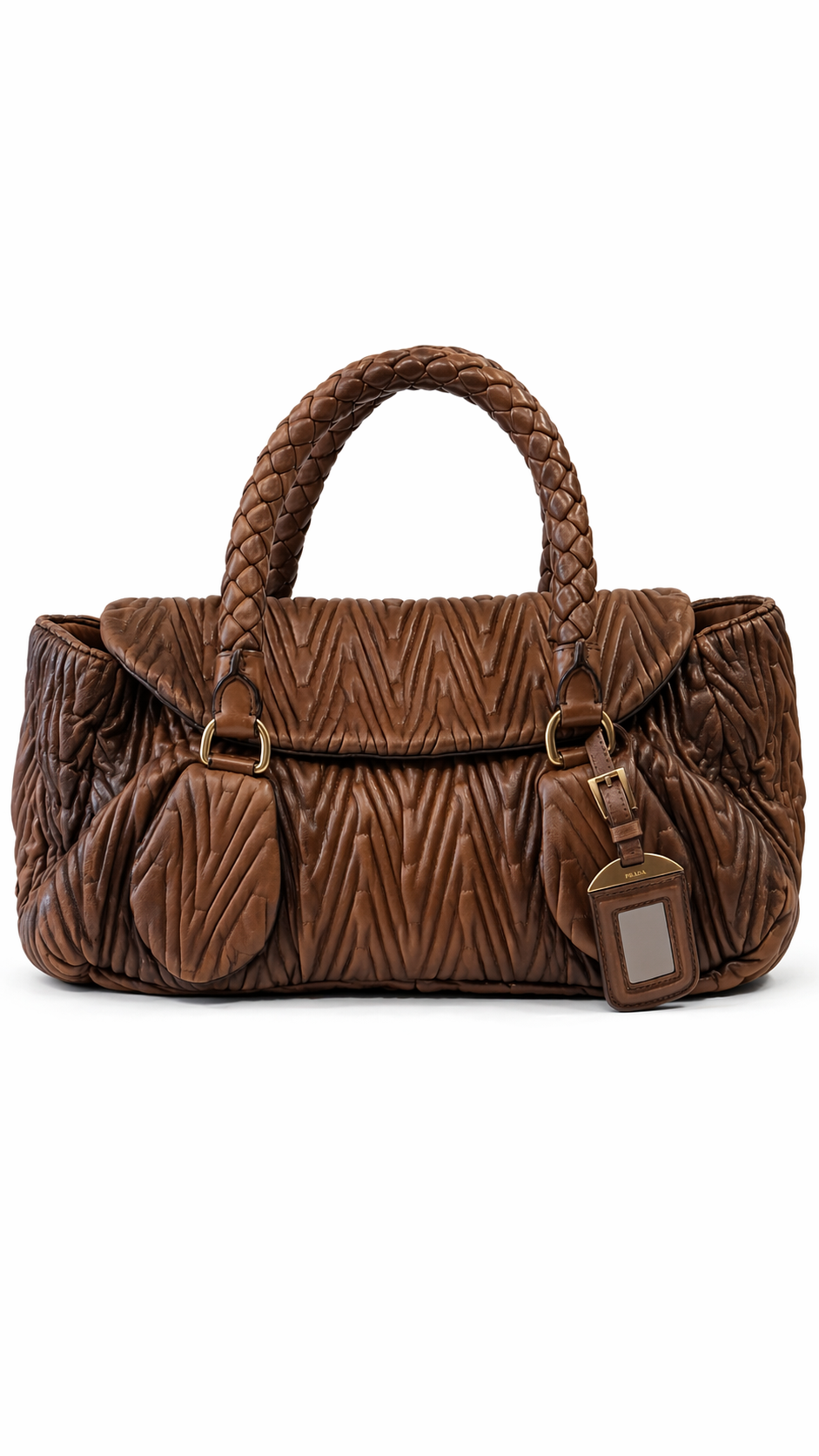 Prada Brown Leather Chevron Handle Bag
