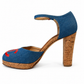CHANEL BLUE DENIM CORK HEELS WITH LEATHER LOGO - SIZE 39.5
